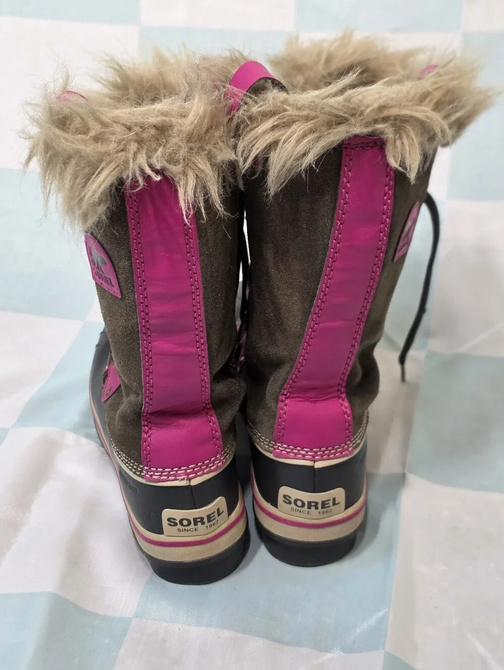 Sorel Tofino Big Kids Pink Tall Lace Up Faux Fur Waterproof Winter Boots 5